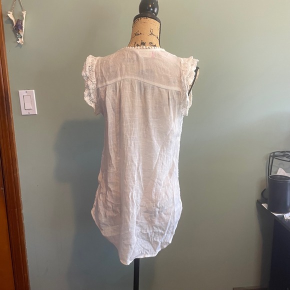 No Boundaries Womens Lace Trim Casual Summer Resort Boho Top Blouse White Large - Picture 2 of 6